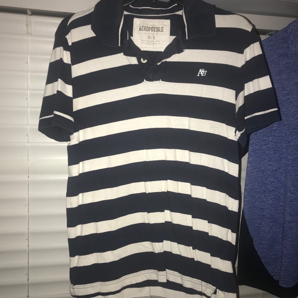 Navy and white striped polo